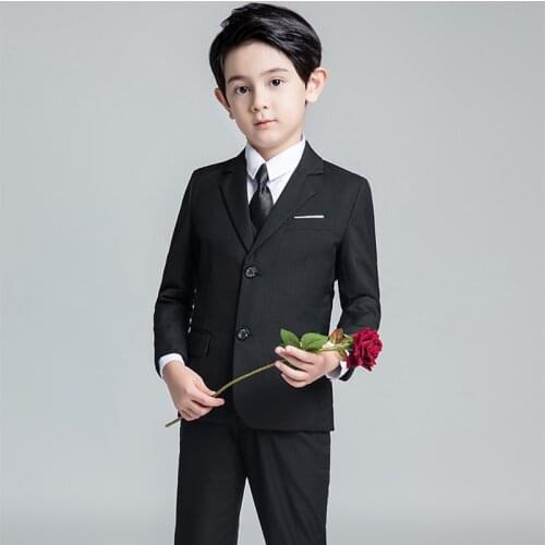 Spring Autumn Formal Childrens Dress Suit Flower Boy Wedding Party Performance Costume Kids Blazer Vest Pants Clothes Set