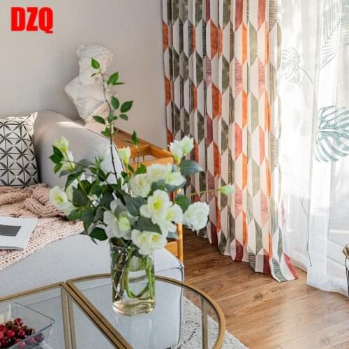 Modern Minimalist CurtainsPolyester Cotton Printed Curtains for Living Dining Room Bedroom Orange Blue Two Colors Be Customized