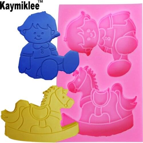 Kaymiklee F1225 Baby and Trojan Toys Silicone Mold Fondant Molds Cake Decorating Tools For Cake,Chocolate,Candy,Sugarcraft,Soap