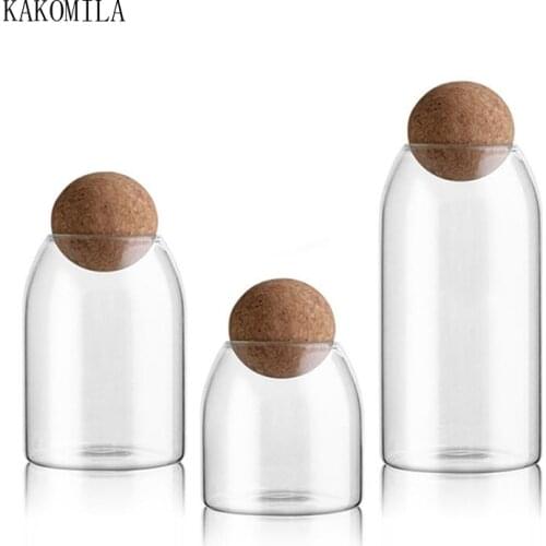 Ball Cork Lead-Free Glass Jar Sealed Coffee Storage Bottle Transparent Spice Jar Cork Bottle Storage Can Grains Container