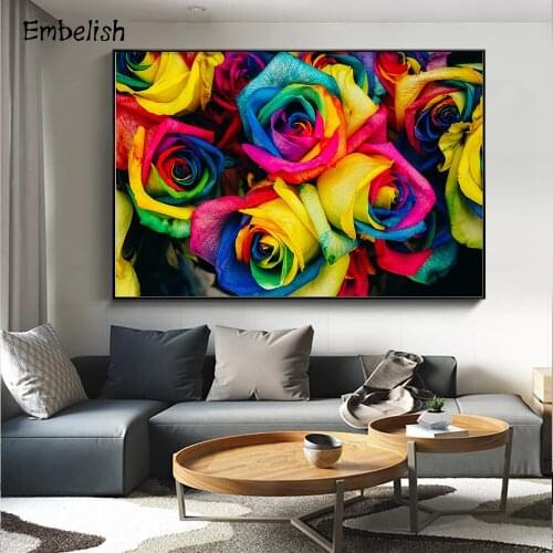 Embelish 1 Pieces Large Wall Art Flowers Posters For Living Room Colorful Roses HD Print Canvas Paintings Home Decor Pictures