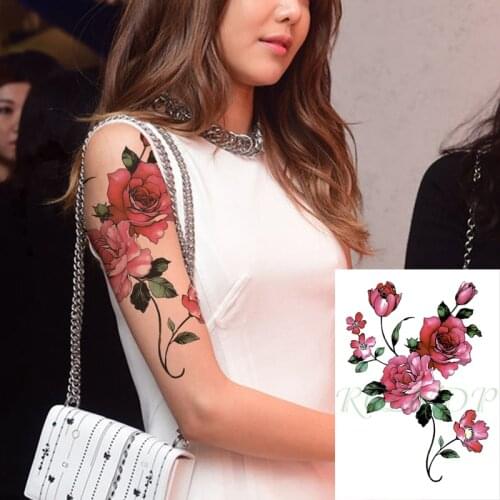 Waterproof Temporary Tattoo Sticker Pink Rose Flower Fake Tatto Flash Tatoo Back Leg Arm Body Art for Girl Women Men