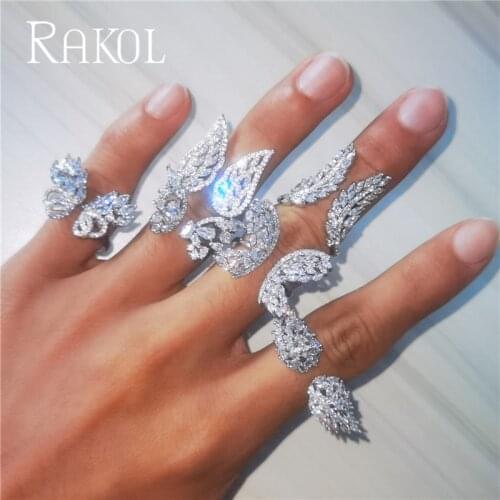 RAKOL High Quality Fashionable Unique Adjustable Ring Micro Paved Shining CZ Movable Butterfly Shape Jewelry for Party Gift