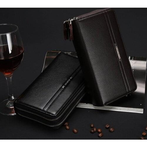High Quality Mens Clutch Bag Genuine Leather Male Business Wallets Skin Zipper Clutch Purse Money Bag Mobile Phone Case Pouch