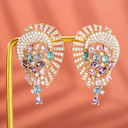 GODKI New Trendy Multicolor CZ Drop Earring For Women Wedding Cubic Zircon Dubai Bridal Earrings Costume Jewelry Summer Party