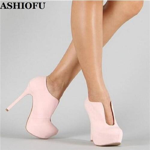 ASHIOFU Handmade Ladies High Heel Pumps U-style Round-toe Party Prom Dress Shoes Platform Fashion Evening Court Shoes