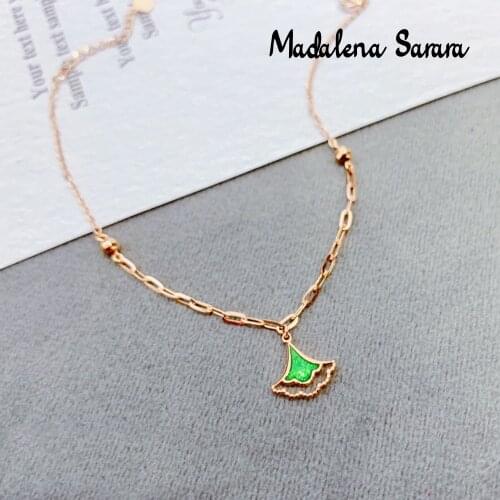 MADALENA SARARA 18k Gold Women Bracelet Gingle Leaf Style Handmade Natural Drop Oil Pendant High Quality Square Link Chain