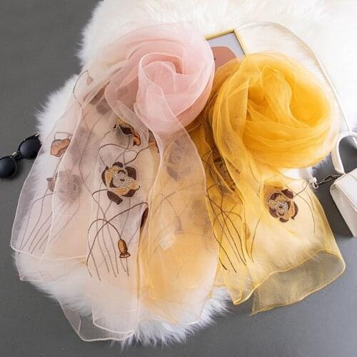 Women Silk Wool Scarf Hijab Foulard Pashmina Beach Stoles Bandana Embroider Lady Long Shawls and Wraps Headband 2021 New