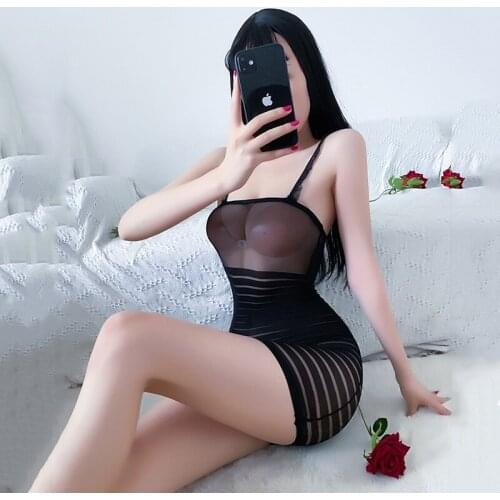 Women Stripe Underwear Sexy Lingerie Mesh Babydoll Transaprent Dress Bondage Thin Sheer Bodysuits Erotic Bodystockings Plus Size
