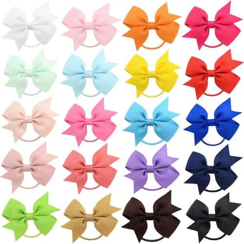 20Pcs/Lot Handmade Princess Girl Boutique Grosgrain Ribbon Bow Elastic Hair Tie Rope Hair Band Bow Knots Kids Hair Accessories