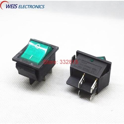 5PCS KCD4 Rocker Switch with GREEN Light , 4pins I/O, 31*25mm ( KCD4-201 ) 16A/250V AC Free shipping D