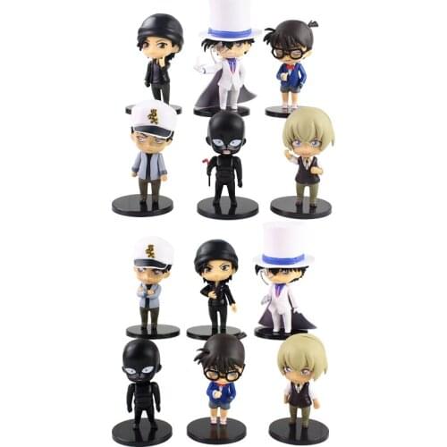 6pcs Detective Conan Figures Kudou Shuuichi Bourbon Furuya Rei Akai Hattori Heiji Kid Phantom Thief Anime Model Toys