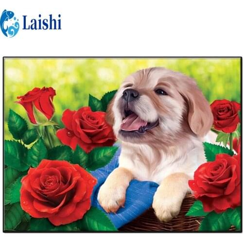 5D DIY Red rose flower, garden landscape, cute puppy Diamond Painting Cross Stitch Diamond Embroidery New Handicrafts Home Decor