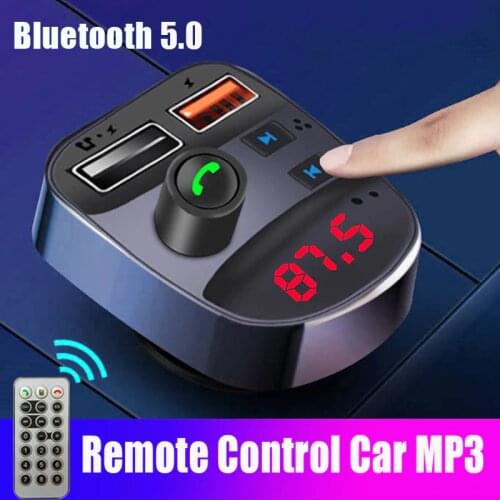 JINSERTA Wireless Car Kit Remote Control Bluetooth 5.0 Handsfree FM Transmitter LCD TF U Disk MP3 Player USB Charger 3.1A