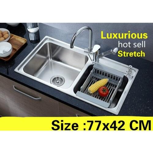 Free shipping Apartment kitchen double groove sink vogue luxurious do the dishes 304 stainless steel hot sell 770x420 MM