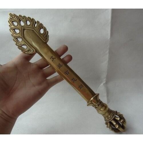 Free shipping song voge gem S2991 12" Tibet Brass Buddhist Manjushri Buddha Sword Statue WenShu Dagger Holder