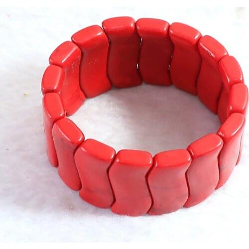 Red Calaite Stone 12x32mm Turquoises Fashion Rectangle Beads Strand Beaded Bracelet Bangle for Women High Grade Gift 7.5" B308
