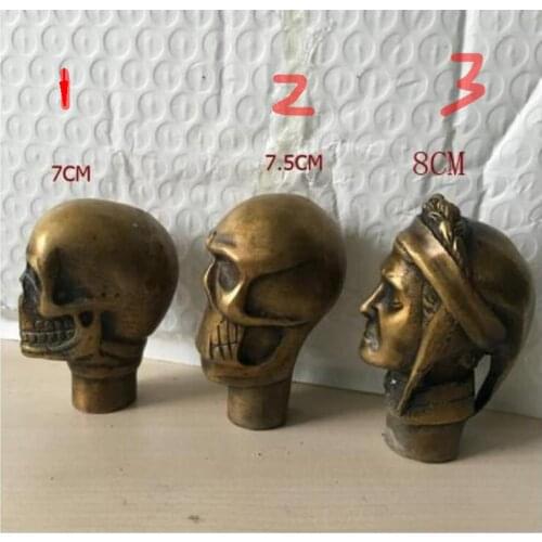 Zhao Asian Chinese Old Bronze Handmade Carved Skull Statue Walking Stick Head 3 styles to choose H:7CM,7.5CM,8CM