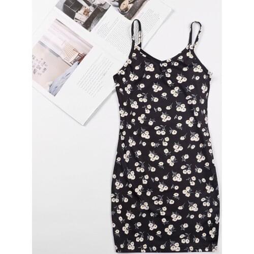 Kids Girls Black Daisy Printed Dress 2021 New Summer Teenage Girls Sling Dress Sleeveless Package Hips Dress Slim Fit Age 4-13Y