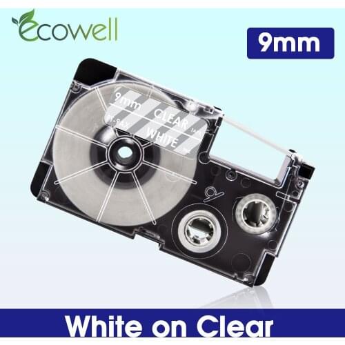 Ecowell 1Pcs XR-9AX label Compatible for Casio Kingjim Label Printer 9mm Ribbon XR9AX XR 9AX White on Clear Label Cassette