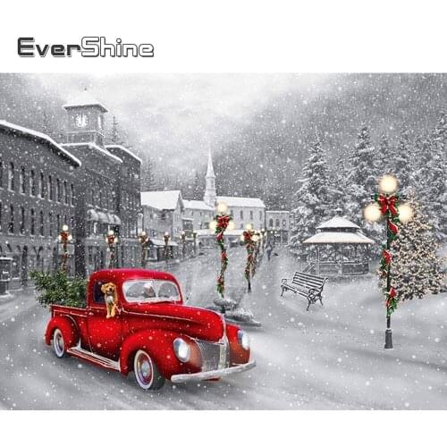 Evershine Diamond Painting Car Cross Stitch Mosaic Scenery Diamond Embroidery Winter Street Rhinestone Picture New Arrival Gift