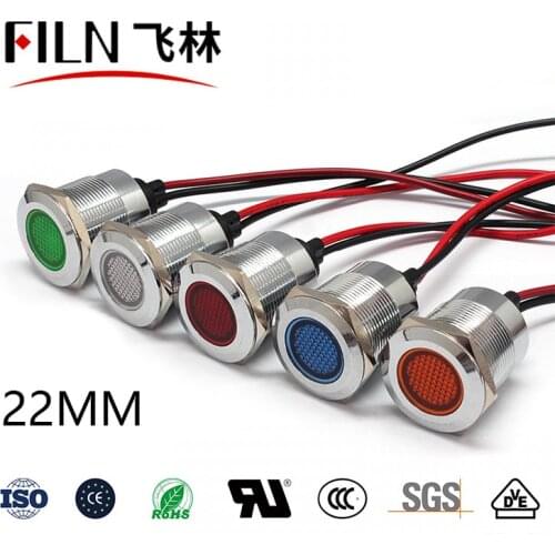 FILN Metal flat head hot sale 22mm industrial red signal lamp indicator light 12v 24v 220v pilot light indicator lamp