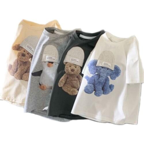 New Kids T-shirt Cute Animal Girls Tees Short Sleeve Cotton Boys Tops 2021 Summer Korean Casual girls Clothes