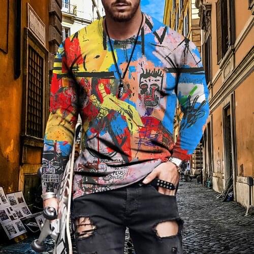 Mens T-shirts Mens Shirts Long Sleeve T-shirts Stick Figure 3D Tops New Autumn Street Casual Fashion Mens T-shirts