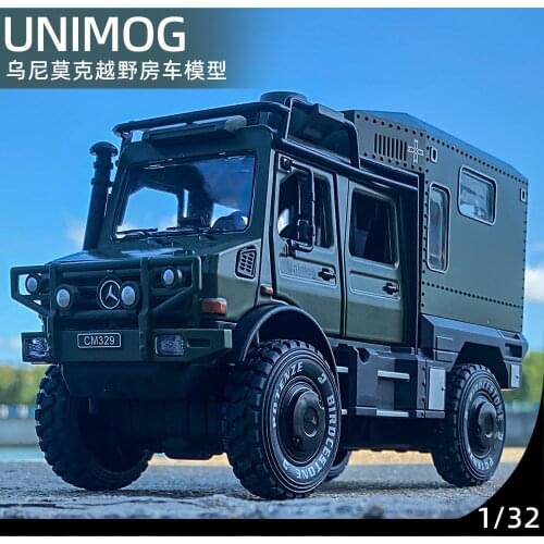 1:28 high simulation Unimog climber off-road alloy car model decoration Sound and light with pull back toy for children gifts