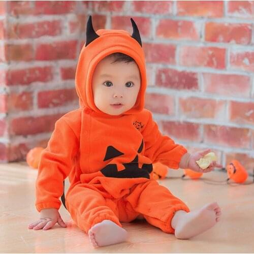 Baby Clothes Girl Newborn Infant Baby Girls Boys Hooded Pumpkin Print Jumpsuit Outfits Halloween Baby Boy Clothes Ropa niña
