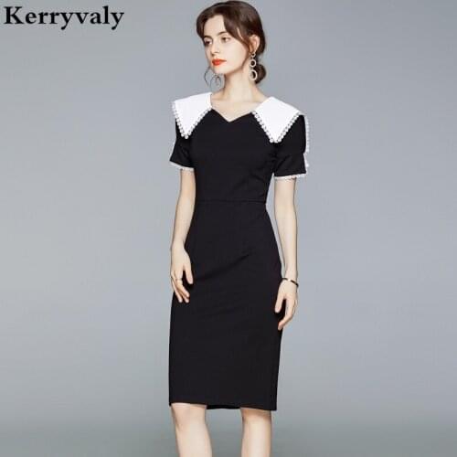 Summer Black Knitted Bodycon Dress Vestidos Verano 2021 Mujer Short Sleeve Waist Hugging Slim Midi Office Dress Ropa Mujer K6612