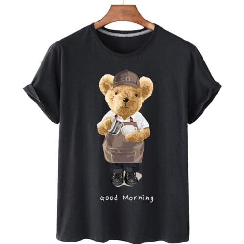 Top Chef Apron Bear Print Cotton Short-sleeved O-neck Loose Casual Top T-shirt Female Oversized T-shirt For Men And Women S-3xl