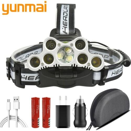 9pcs Led T6 Powerful Headlight High Quality Headlight Flashlight Bulb 5000K Lamp Usb Rechargeable 18650 Battery Waterproof 40w