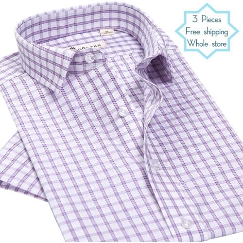 DEEPOCEAN cotton plaid shirt non-iron mens short-sleeved casual youth Korean version of the thin slim trend