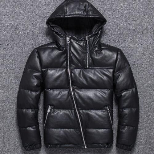 Mens Winter Genuine Leather Jacket Men 200% Real Cow Leather Duck Down Coat Male Motorcycle Leather Jackets Coats