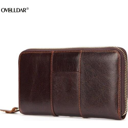 Male Wallet Clutch Genuine Leather Long Wallets Mens Zipper Money Bag Purse for Men Large Capacity Card Holder Money Bag
