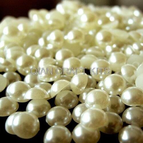 Set of 1200pcs 7mm Half Pearl Cabochons / Round Flat Back Faux Pearlized Cabochons (CREAM WHITE)
