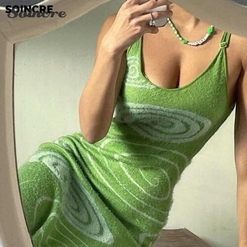 2021New Womens Personality Design Whirlpool Knitting Tie-dye Sling Heath Open Back Cake Dress Bag Butt Dress Mid-length Skirt