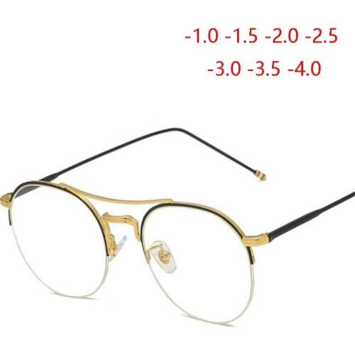 Round Alloy Lightweight Half Frame Myopia Eyeglasses 1.56 Aspherical Lens Prescription Glasses Men Women -1.0 -1.5 To -4.0