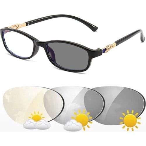 TR Frame Women Fashion Rectangle Photochromic Reading Glasses Magnifier Female Sun Automatic Discoloration Presbyopic Sunglasses