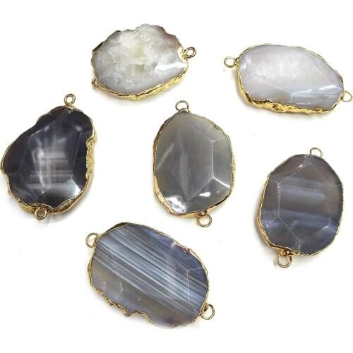 Natural Stone Agates Pendant irregular Shape Double Hole Connector for Jewelry Making DIY Elegant Necklace Bracelet Accessories