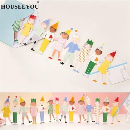 Hand In Hand Girls Boys Invitation Cards Art Decor Happy Birthday Greeting Colored Children Gift DIY for Guest Party Supplies