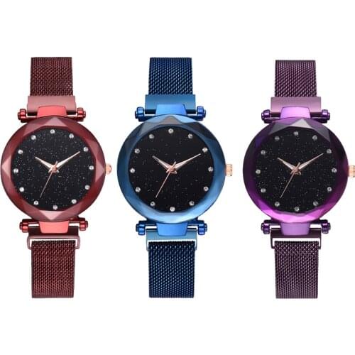 Luxury Womens Starry Sky Dial Watch Magnetic Band Quartz Wristwatch