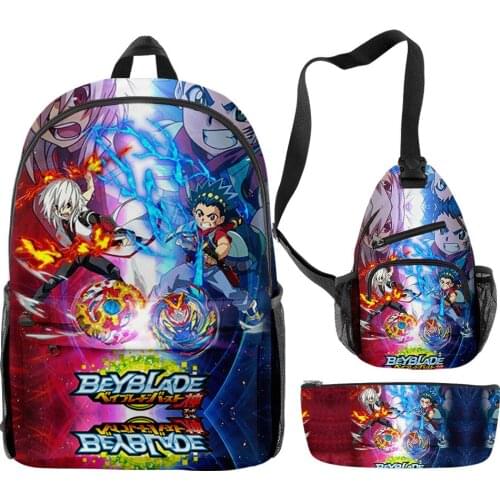 Cartoon 3PCS/Set Beyblade Burst Evolution Children Boys Girls Backpack Schoolbag Women Men Waterproof Oxford 3D Travel Bag