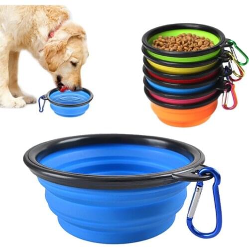 350ML Folding Silicone Dog Feeder Bowl With Carabiner Cat Bowl Travel Dog Feeding Supplies Food Water Container Pet Accessories