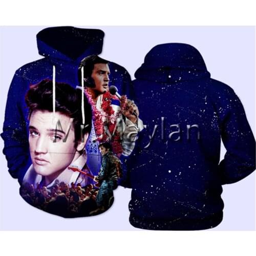 The King Elvis Presley 3D Hoodies Men/women Hipster Blue Streetwear Outfit Spring Boy Hiphop Hood Sweatshirts Tops Clothes