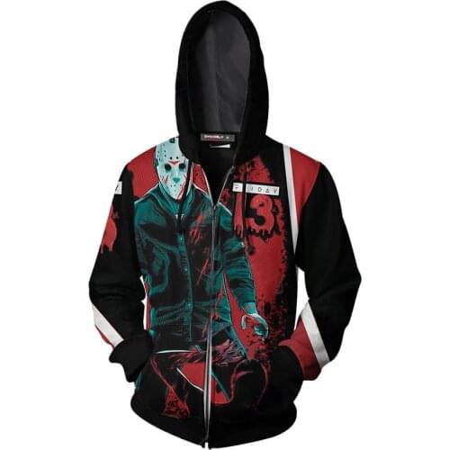 3D Printed Men Women Friday the13th Hoodie Cosplay Zip Up Hooded Hoodies Sweatshirts Halloween Costume