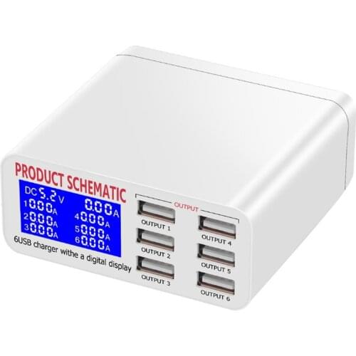 1pc LCD Multi Fast USB Charger Charge Multiple 6-Port USB Phone Charging Station Universal USB HUB Smart Charger