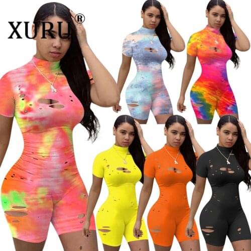 XURU Europe and The United States Burst Models Womens Jumpsuit Holes Burned Tights