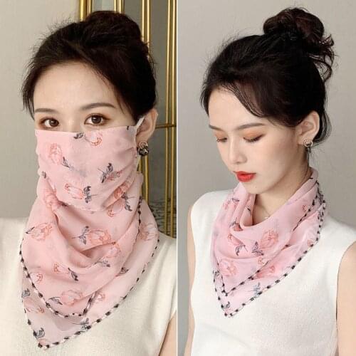Women Sunscreen veil ice silk face cover face mask small silk scarf female wild hanging ear scarf set neck scarf thin section